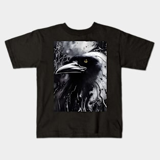 Black Ink Flow Crow Kids T-Shirt